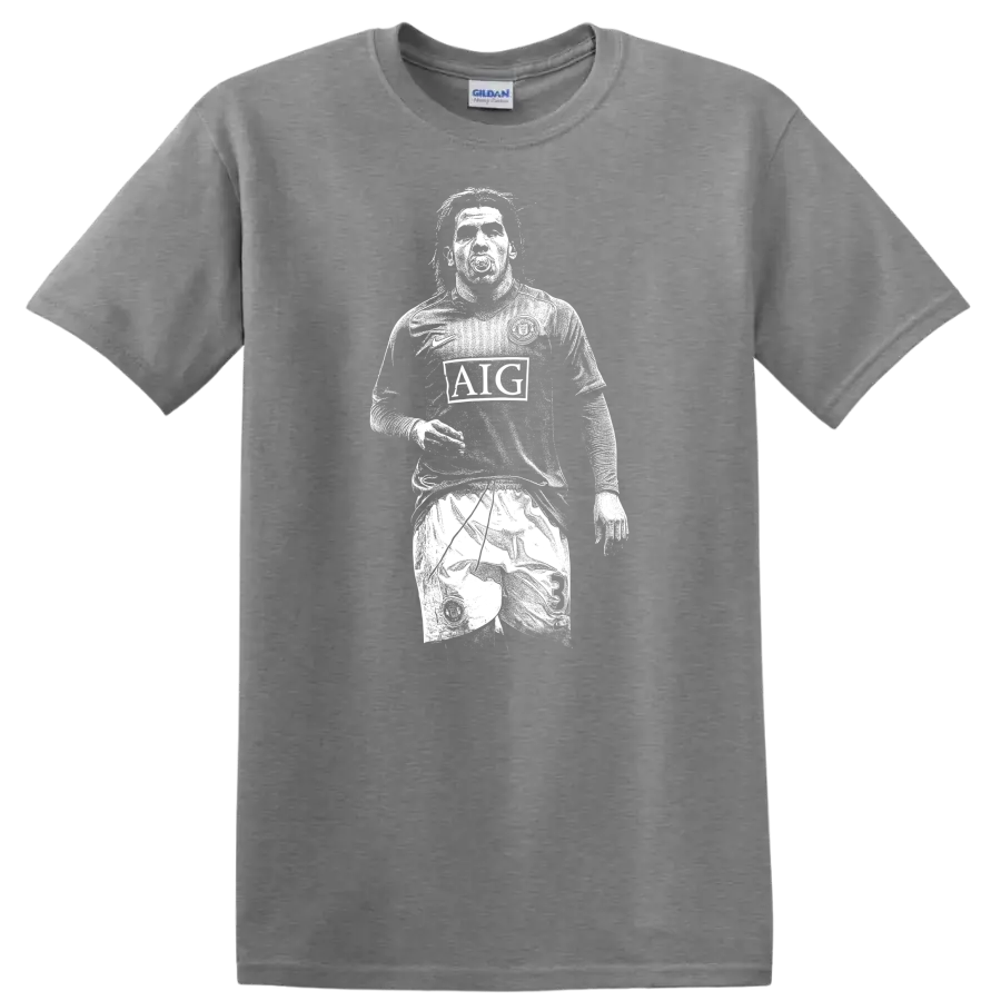 Retro soccer legend portrait style graphic featuring Carlos Alberto Tévez T - Sport Grey
