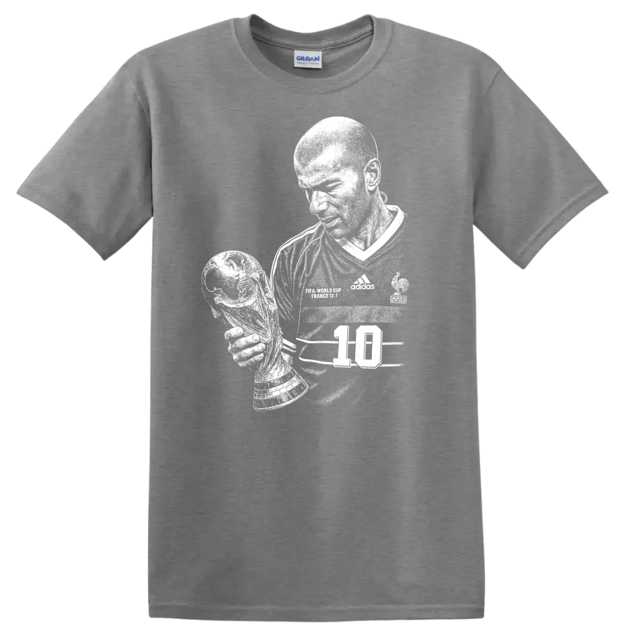 Retro black and white Zinedine Zidane soccer portrait T shirt - Sport Grey