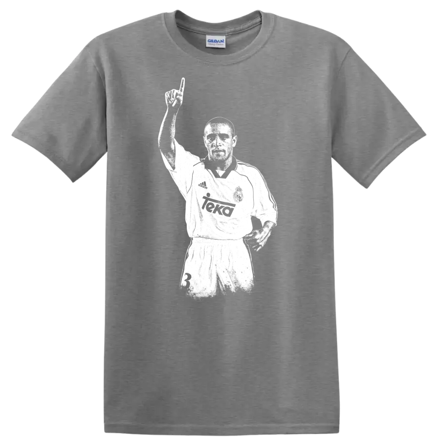 Retro soccer legend portrait of Roberto Carlos in vintage style T - Sport Grey