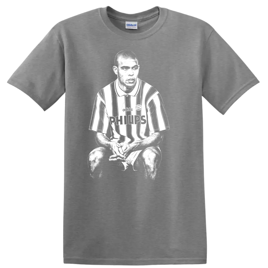 Black and white retro soccer portrait of Ronaldo Nazário style graphic T - Sport Grey