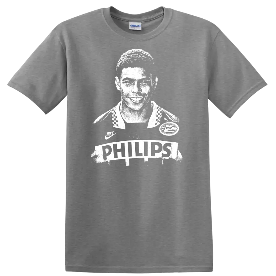 Retro soccer legend portrait design inspired by Ronaldo Nazário with bold vintage style T - Sport Grey