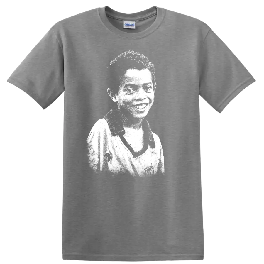 Retro pixel-style soccer legend portrait inspired by Ronaldo de Assis Moreira T - Sport Grey