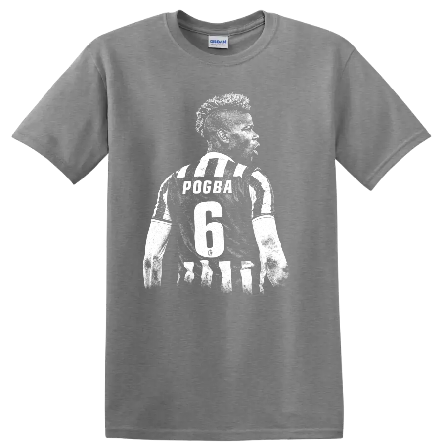 Black and white retro soccer portrait graphic inspired by Paul Pogba T - Sport Grey