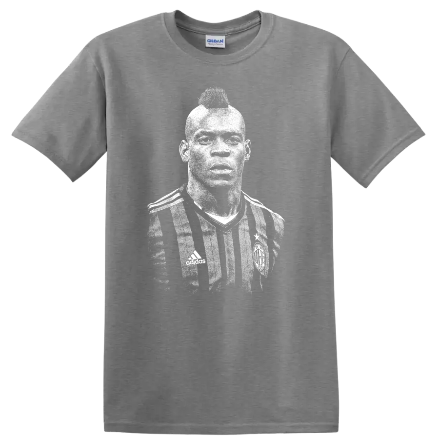 Retro soccer player portrait graphic inspired by Mario Balotelli on a T - Sport Grey