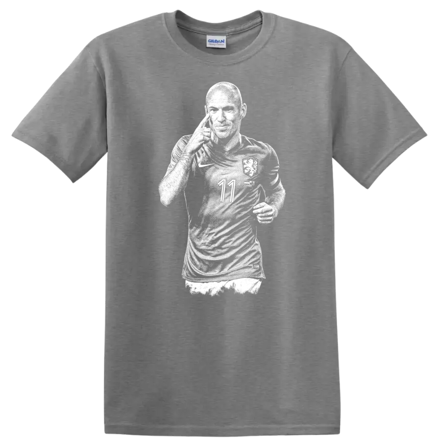 Retro soccer portrait of Arjen Robben style graphic T - Sport Grey