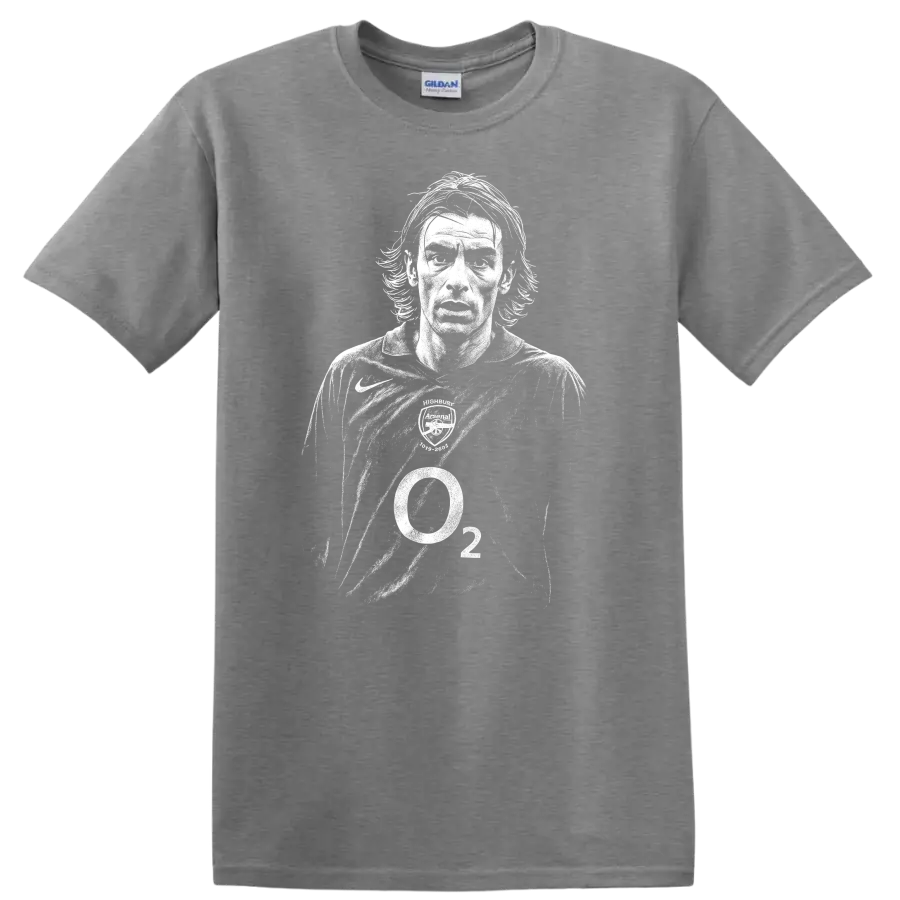 Retro soccer player portrait of Robert Pirès style in high-contrast black and white T shirt - Sport Grey