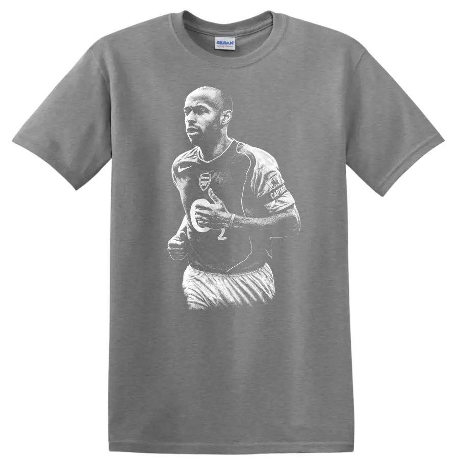 Black and white retro Thierry Henry soccer portrait T - Sport Grey
