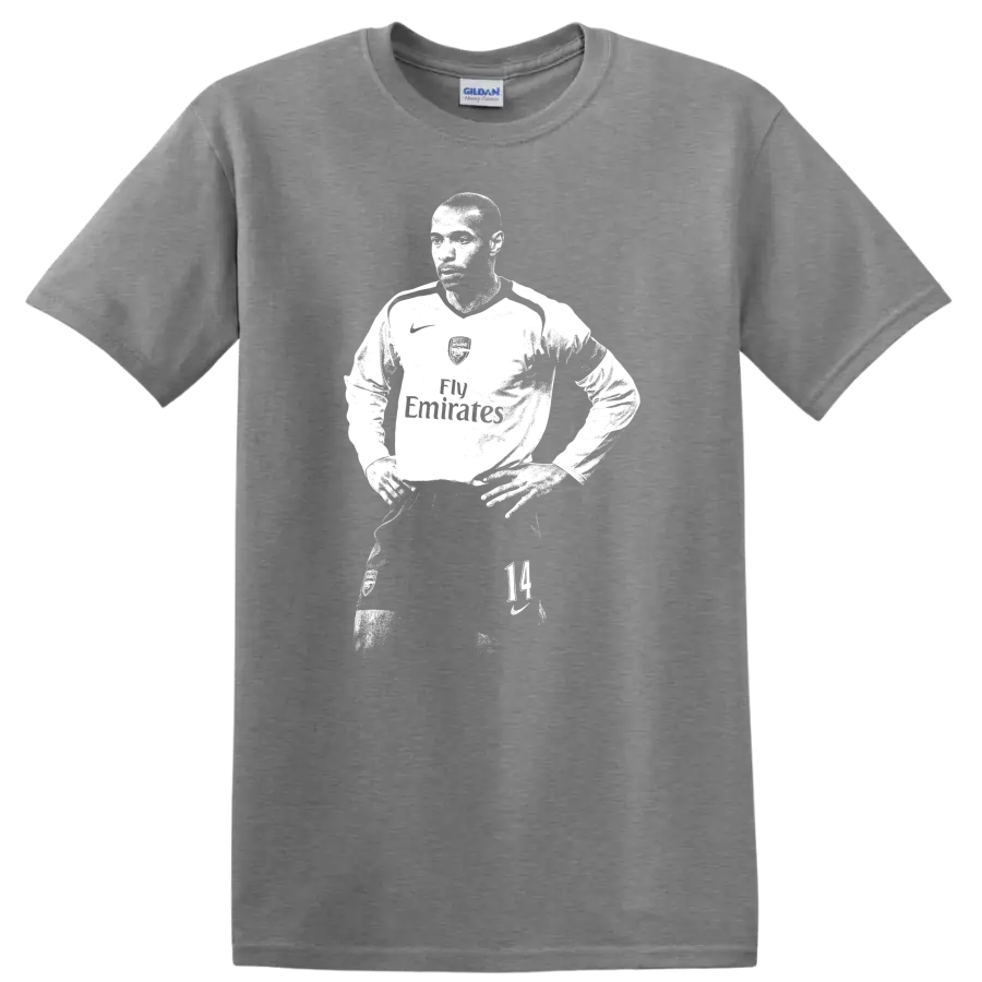 Retro black and white Thierry Henry soccer portrait style T - Sport Grey