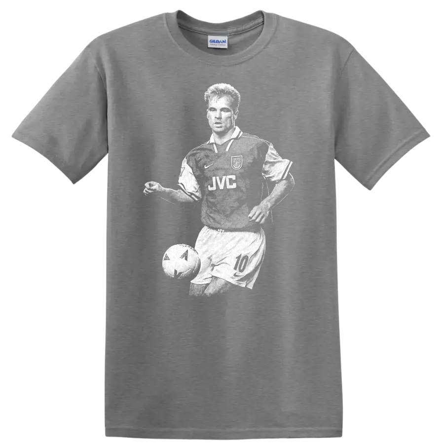 Retro soccer player portrait of Dennis Bergkamp on T - Sport Grey