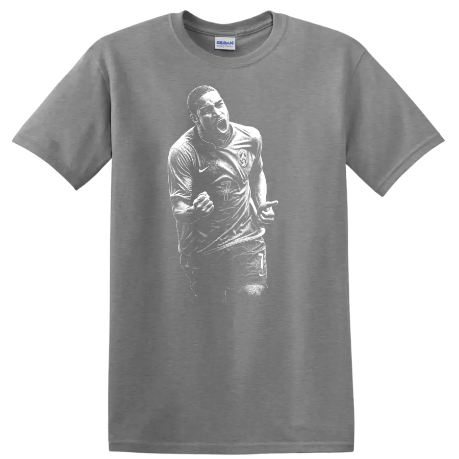 Retro soccer portrait of Adriano Leite Ribeiro style graphic T - Sport Grey