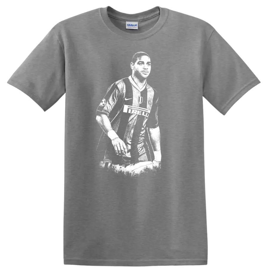Retro soccer legend portrait silhouette style T Shirt featuring Adriano Leite - Sport Grey