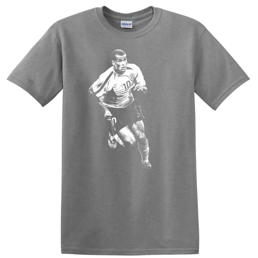 Retro Ronaldo Nazário soccer player silhouette portrait T - Sport Grey