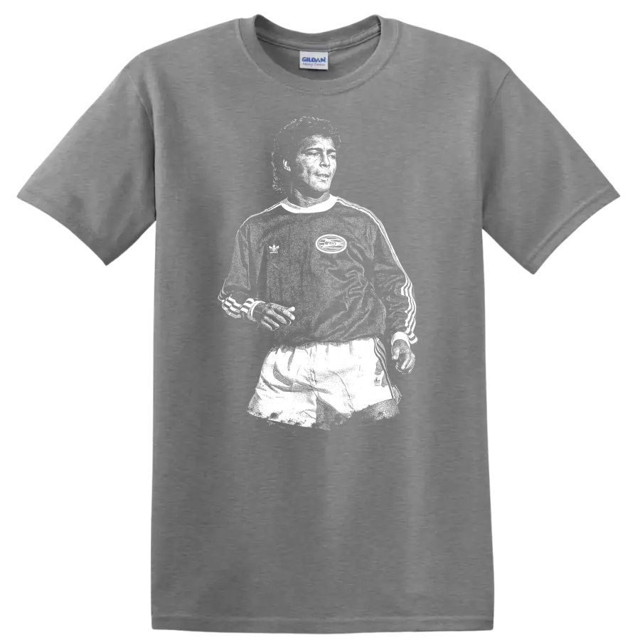 Retro soccer legend portrait of Romário in high-contrast black and white T Shirt - Sport Grey
