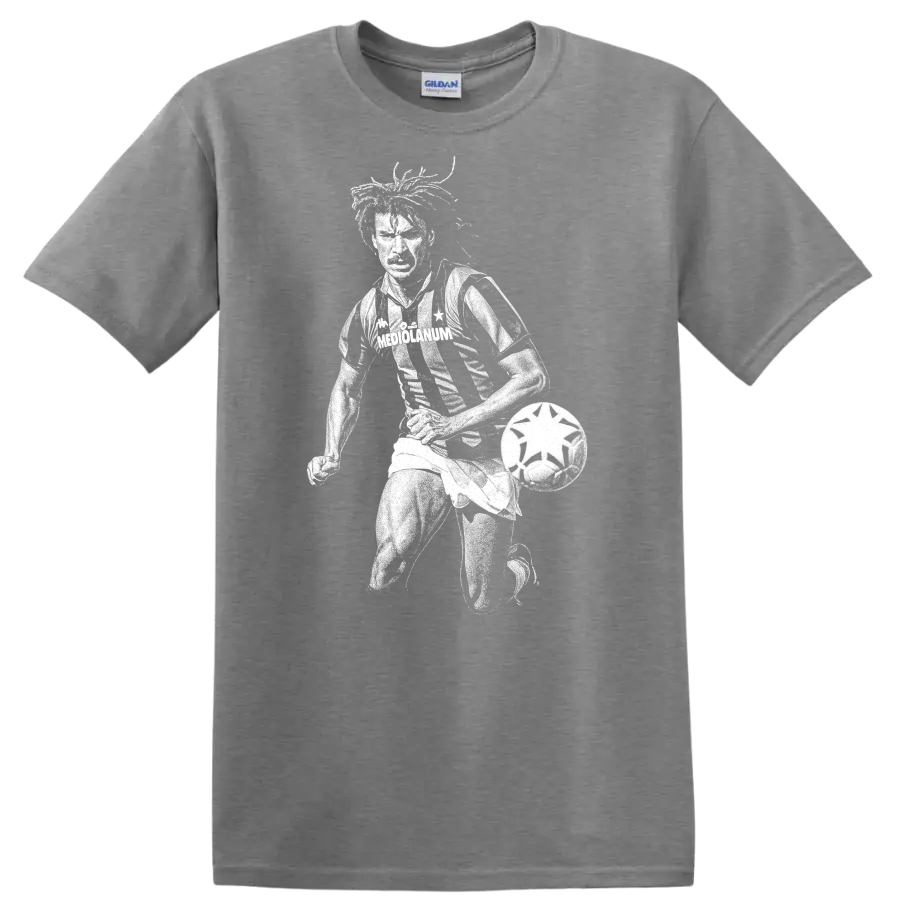 Retro black-and-white Ruud Gullit soccer portrait silhouette T - Sport Grey