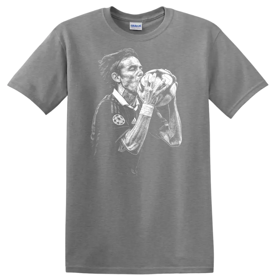 Retro soccer portrait of Filippo Inzaghi legend style T shirt - Sport Grey