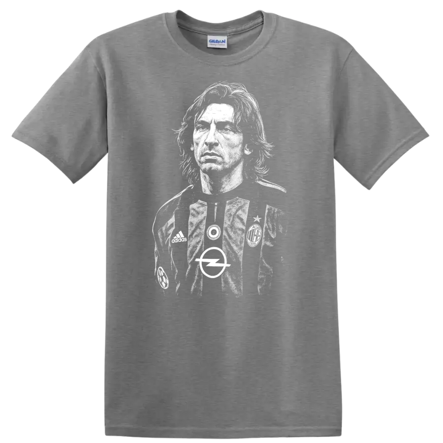 High-contrast retro Andrea Pirlo soccer portrait T Shirt - Sport Grey