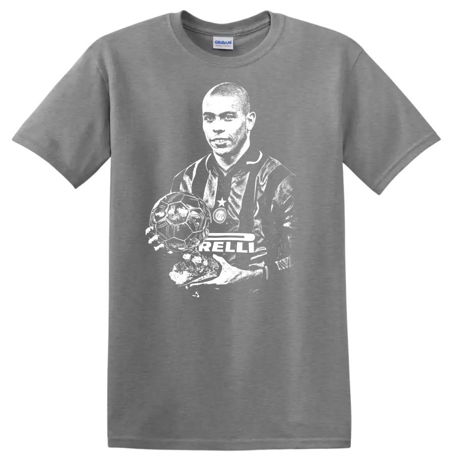 Retro soccer portrait graphic inspired by Ronaldo Nazário on a T - Sport Grey