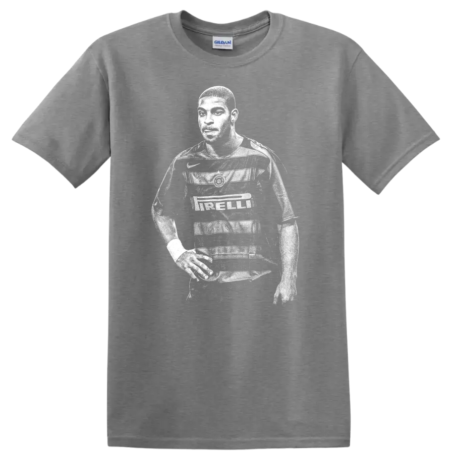 Retro soccer player portrait of Adriano Leite Ribeiro in black and white T shirt - Sport Grey