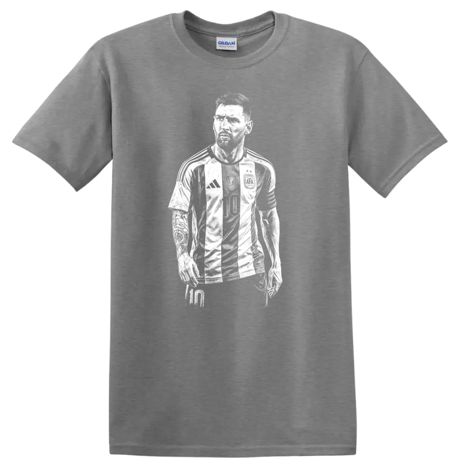 Retro soccer Lionel Messi portrait legend style T - Sport Grey