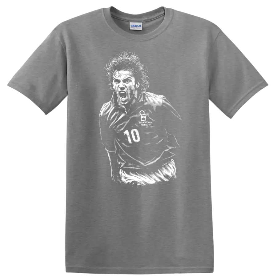 Black and white retro soccer portrait of Alessandro Del Piero style T-shirt - Sport Grey
