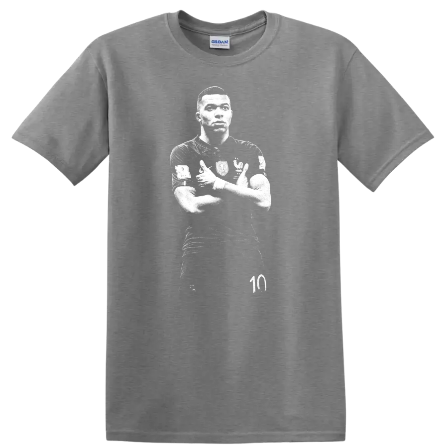 Retro soccer portrait style design inspired by Kylian Mbappé on a T - Sport Grey
