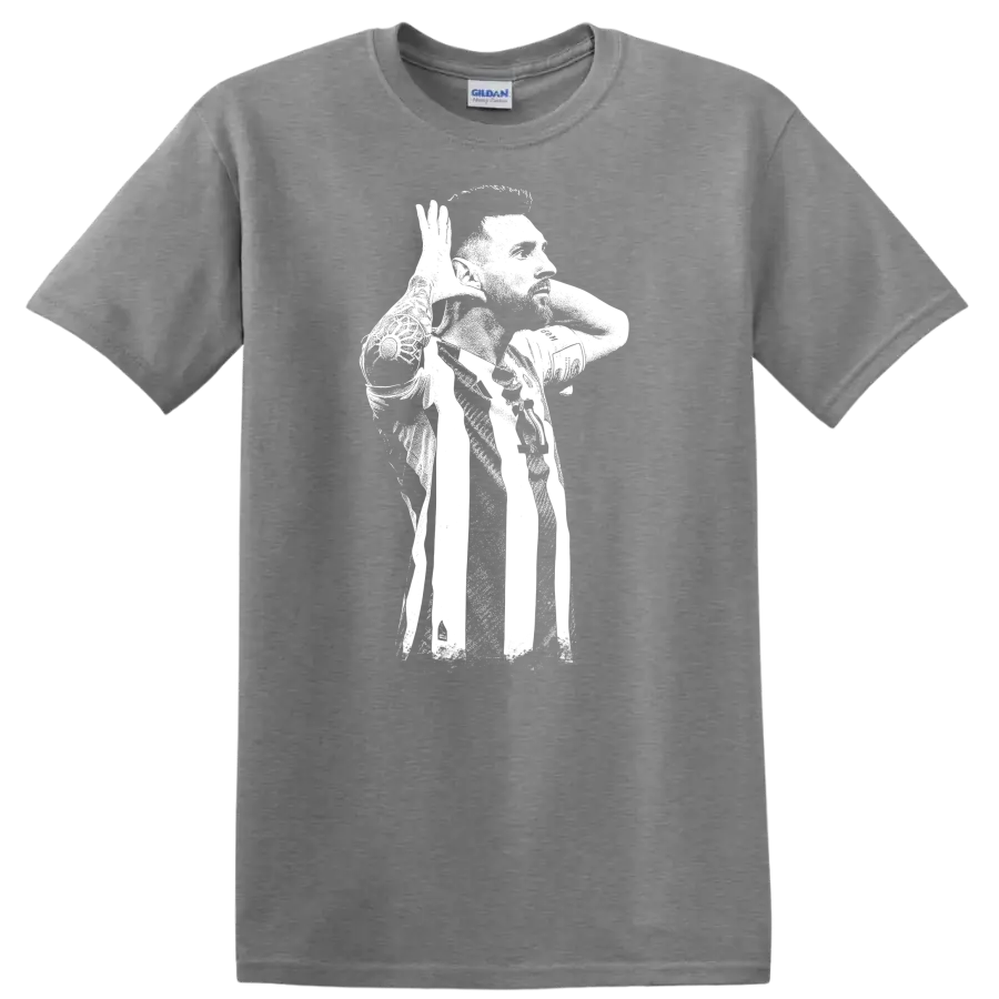 High-contrast retro soccer portrait of Lionel Messi style graphic - Sport Grey