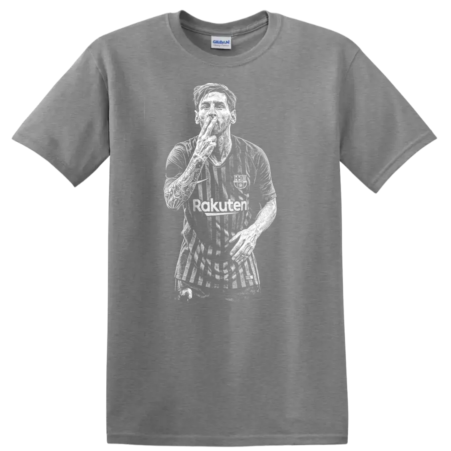 Black and white retro soccer player portrait legend style T - Sport Grey