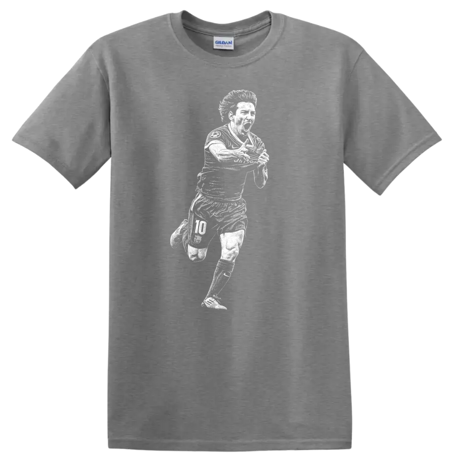 Retro soccer portrait of Lionel Messi legend style T - Sport Grey