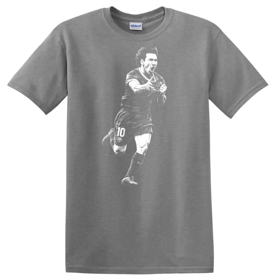 Retro soccer portrait of Lionel Messi in black and white on a - Sport Grey