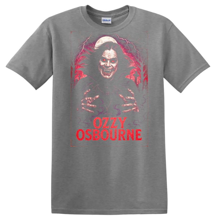 Ozzy Osbourne Retro Heavy Metal Horror Art T Shirt - Sport Grey