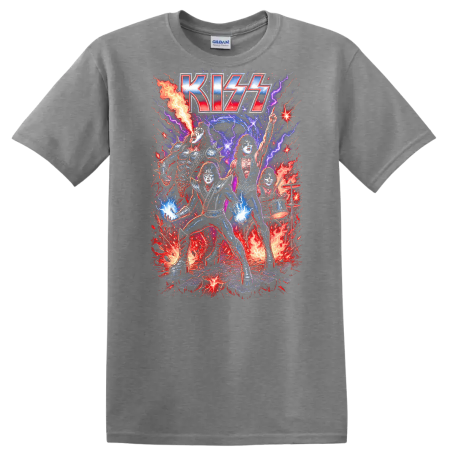 KISS Retro Heavy Metal Rock Band Album Cover Legend Style T Shirt - Sport Grey