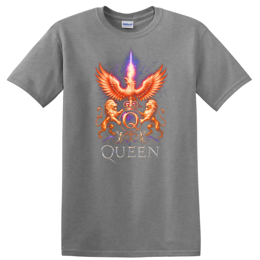 Retro Rock Queen Phoenix Crest Heavy Metal Band Style T Shirt - Sport Grey