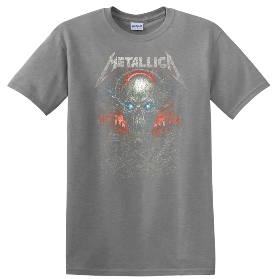 Metallica Skull Heavy Metal Album Art Graphic T Shirt - Sport Grey