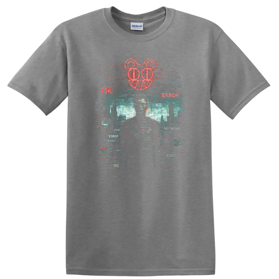 Retro Glitch Heavy Metal Album Cover Style T Shirt - Sport Grey
