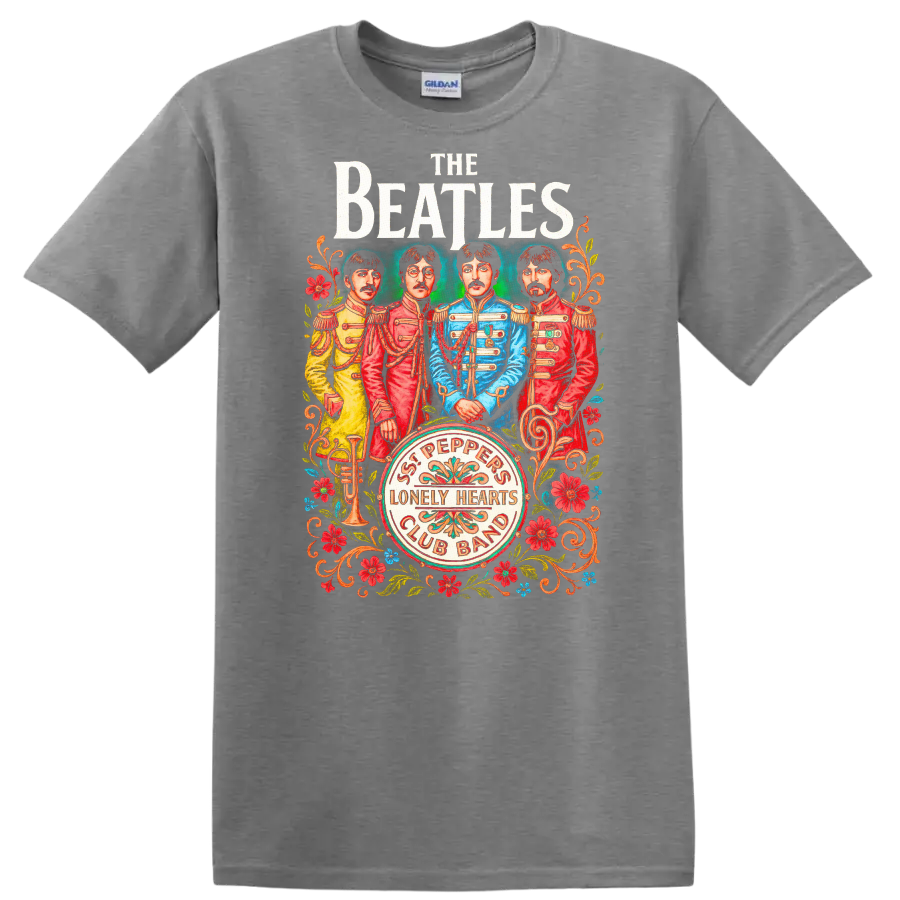 The Beatles Sgt. Pepper Inspired Retro Rock Legend T Shirt - Sport Grey