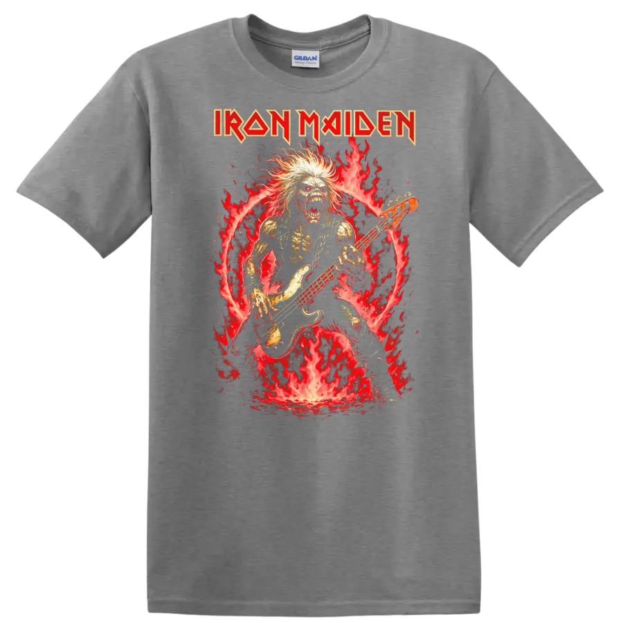Iron Maiden Heavy Metal Album Cover Flame Bassist T Shirt - Sport Grey