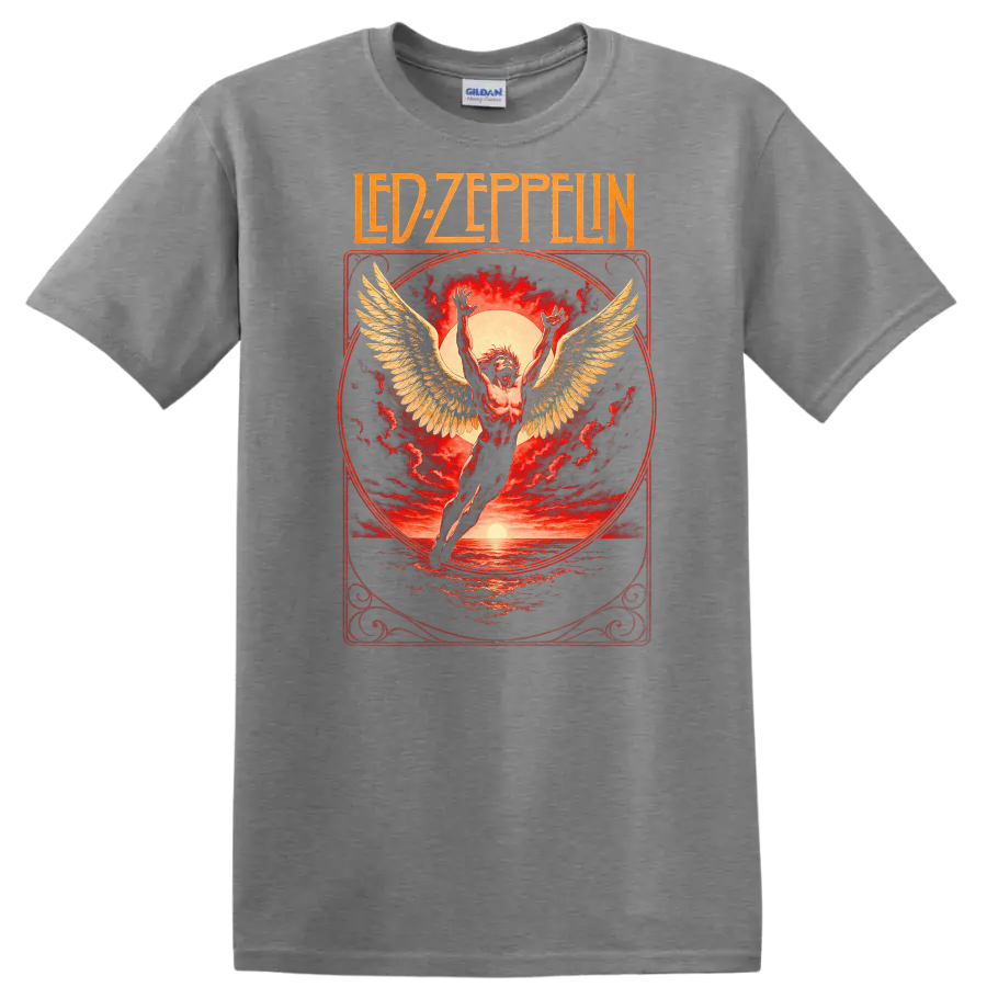 Led Zeppelin Retro Heavy Metal Album Cover Style T Shirt - Sport Grey