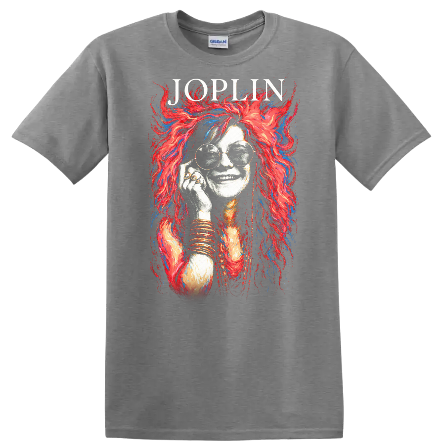 Joplin Retro Rock Heavy Metal Album Style Portrait T Shirt - Sport Grey