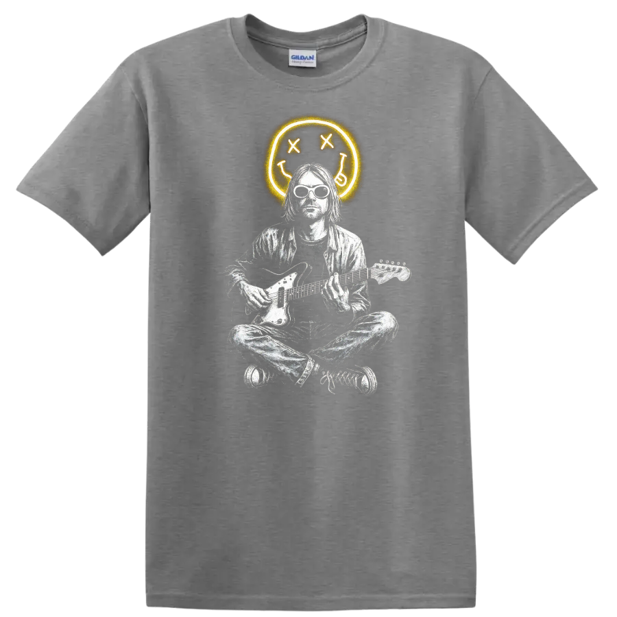 Retro Rock Heavy Metal Nirvana Style Guitar Player T Shirt - Sport Grey