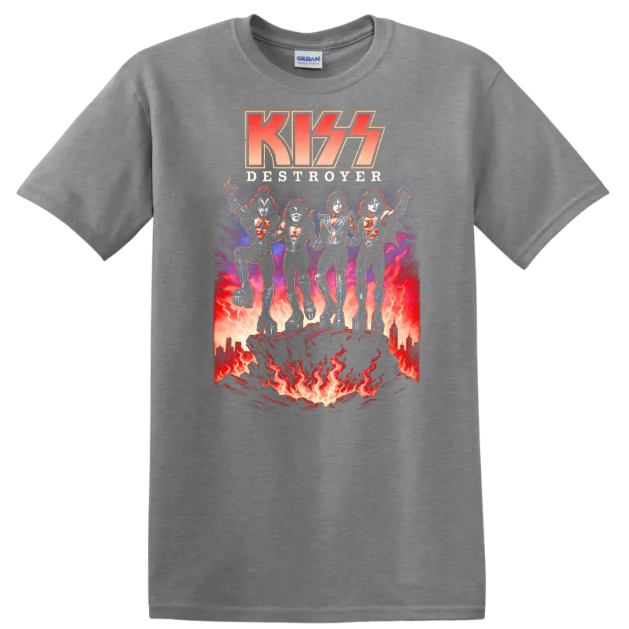 KISS Destroyer Retro Heavy Metal Album Cover Legend Style T Shirt - Sport Grey