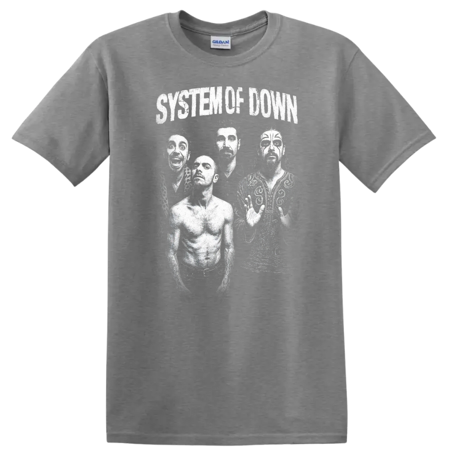 System Of Down Retro Rock Heavy Metal Band Album Cover Style T Shirt - Sport Grey