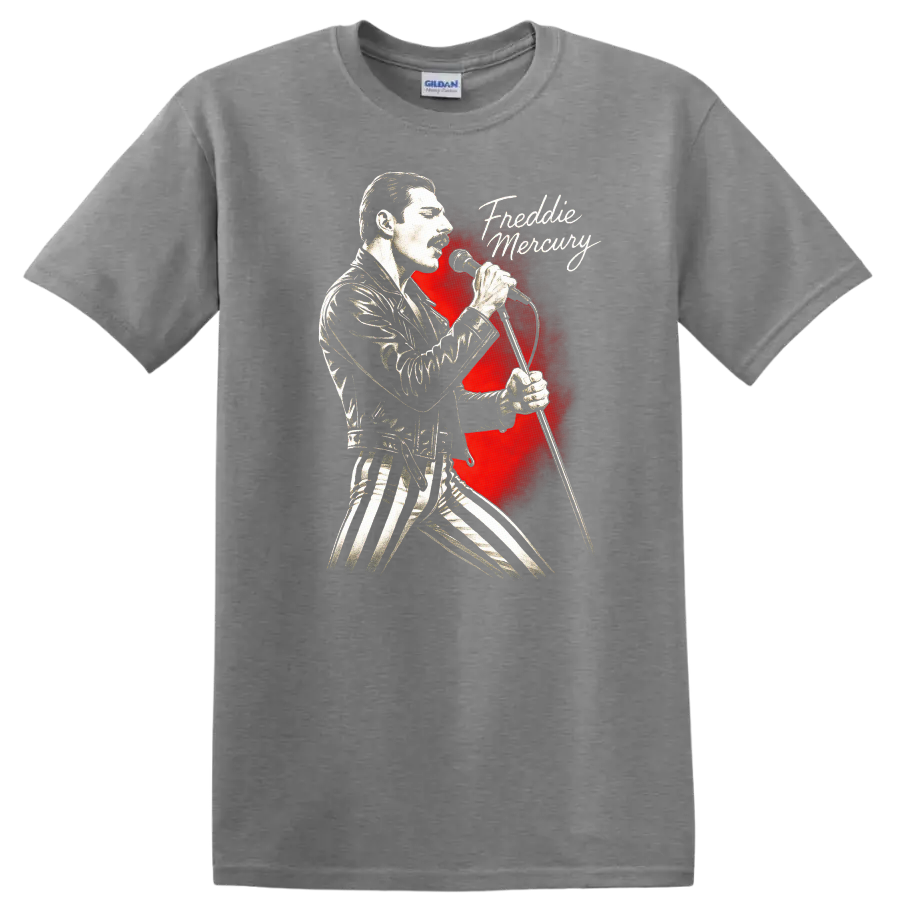 Freddie Mercury Retro Rock Heavy Metal Legend Style T Shirt - Sport Grey