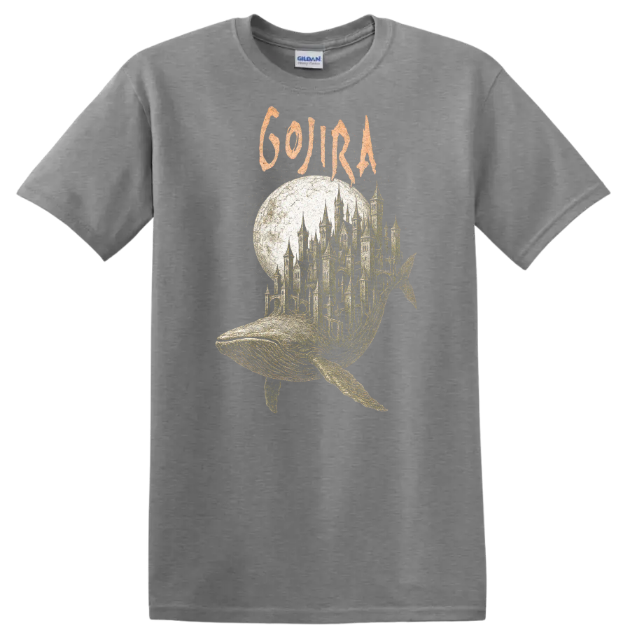 Retro Rock Whale Castle Heavy Metal Album Cover T Shirt - Sport Grey