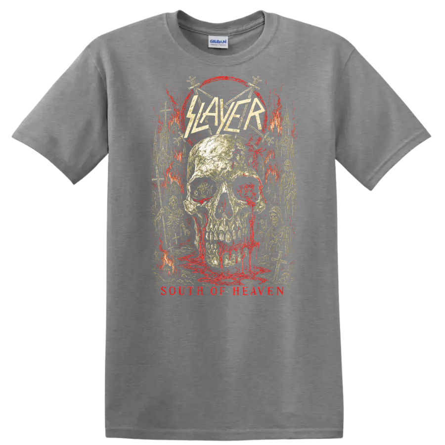Slayer South of Heaven Retro Heavy Metal Skull T Shirt - Sport Grey