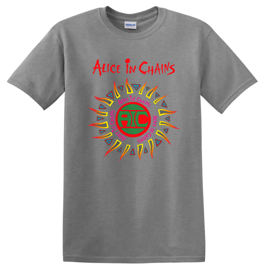 Alice In Chains Retro Heavy Metal Album Art T Shirt - Sport Grey