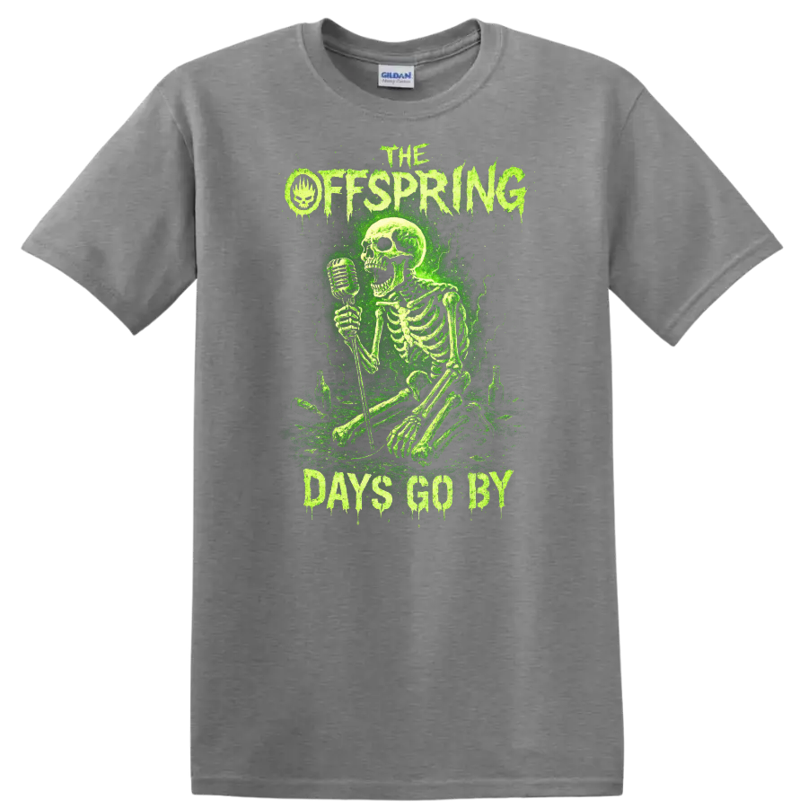 The Offspring Days Go By Green Skeleton Retro Rock T Shirt - Sport Grey