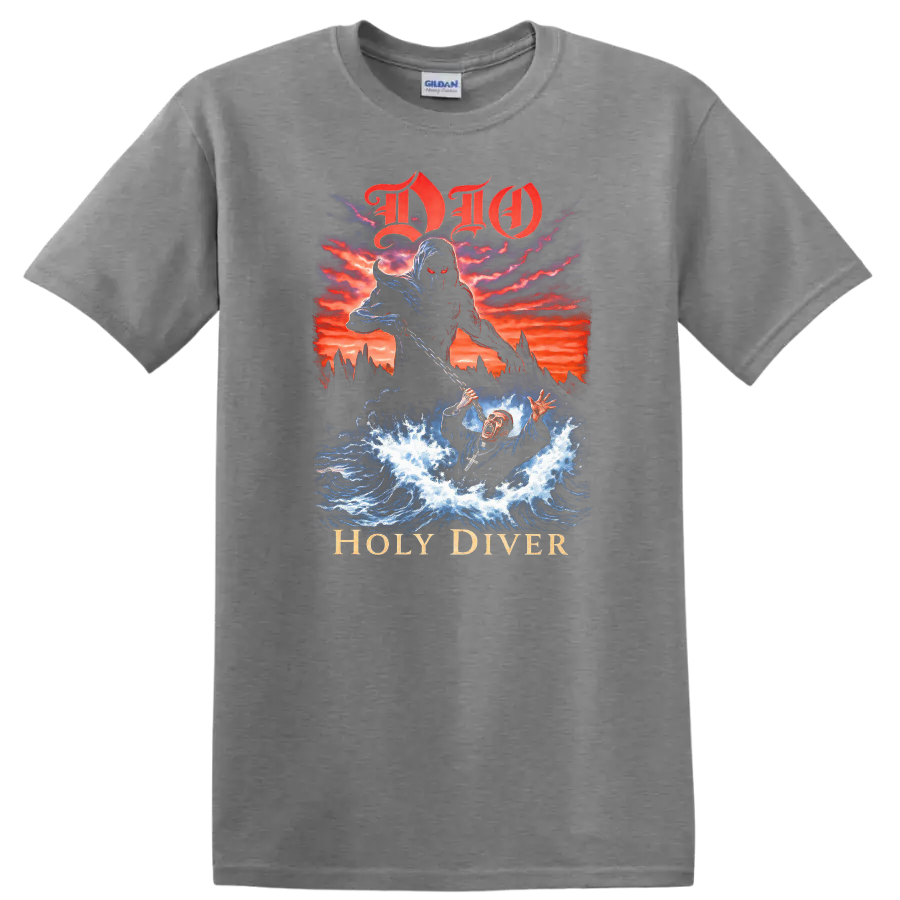 DIO Holy Diver Retro Heavy Metal Album Cover T Shirt - Sport Grey