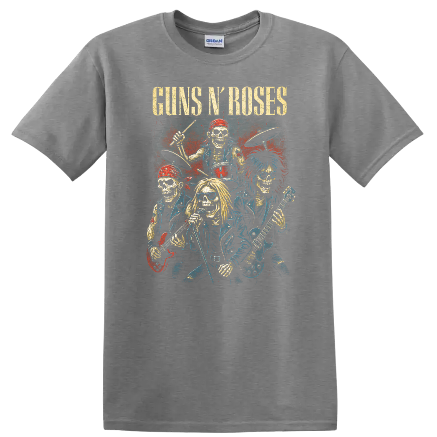 Guns N' Roses Retro Heavy Metal Band Album Cover Style T Shirt - Sport Grey