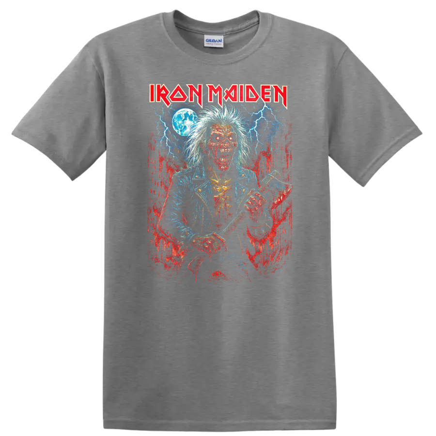 Iron Maiden Retro Heavy Metal Album Art Distressed T Shirt - Sport Grey