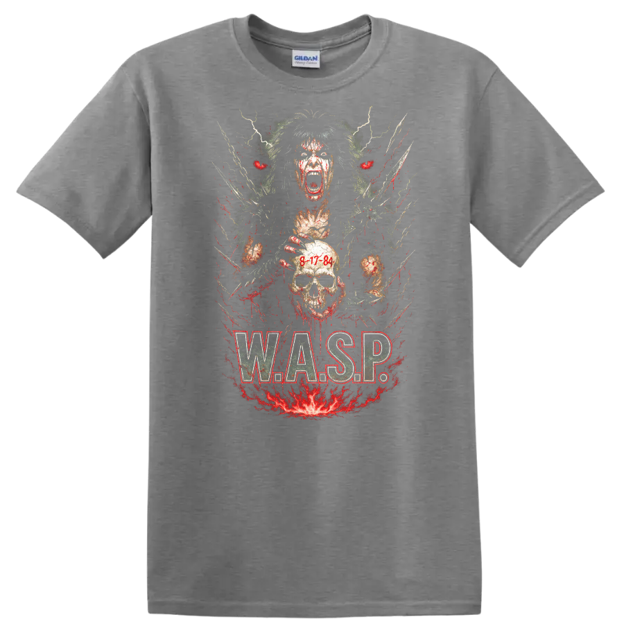 Retro Heavy Metal W.A.S.P. Skull Album Art T Shirt - Sport Grey